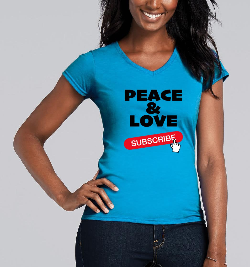 Silver Lightning Apparel Softstyle Ladies Peace and Love V Neck Tee